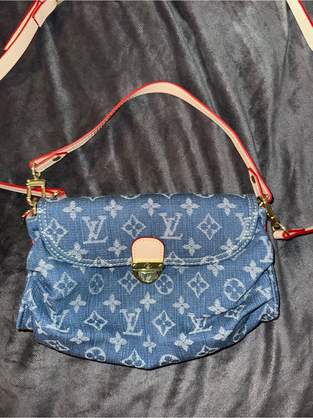Louis Vuitton Blue Denim Mini Bag with Pink-Trim Strap